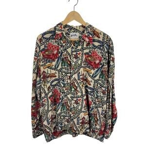 VTG Nick & Nora Dog-Print Silk PJ Top